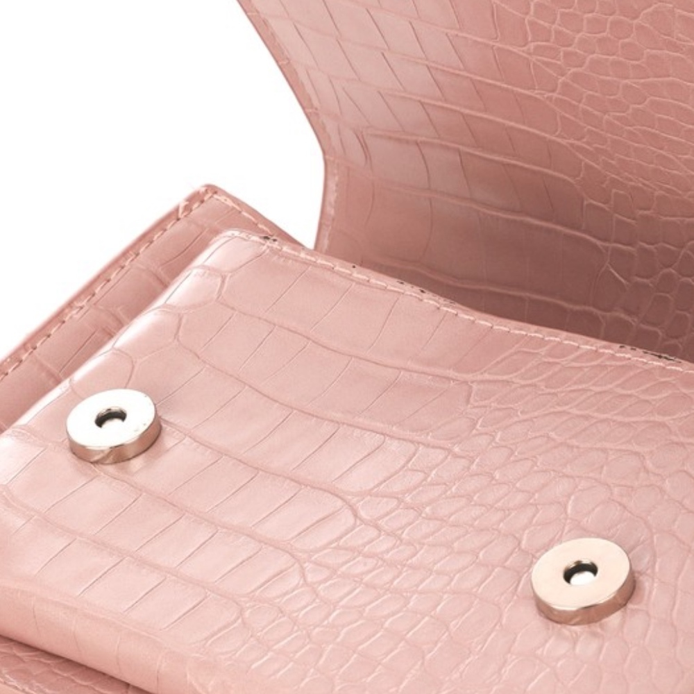 "Emily" Pink Croc Embossed Handbag - Picture 4 of 8
